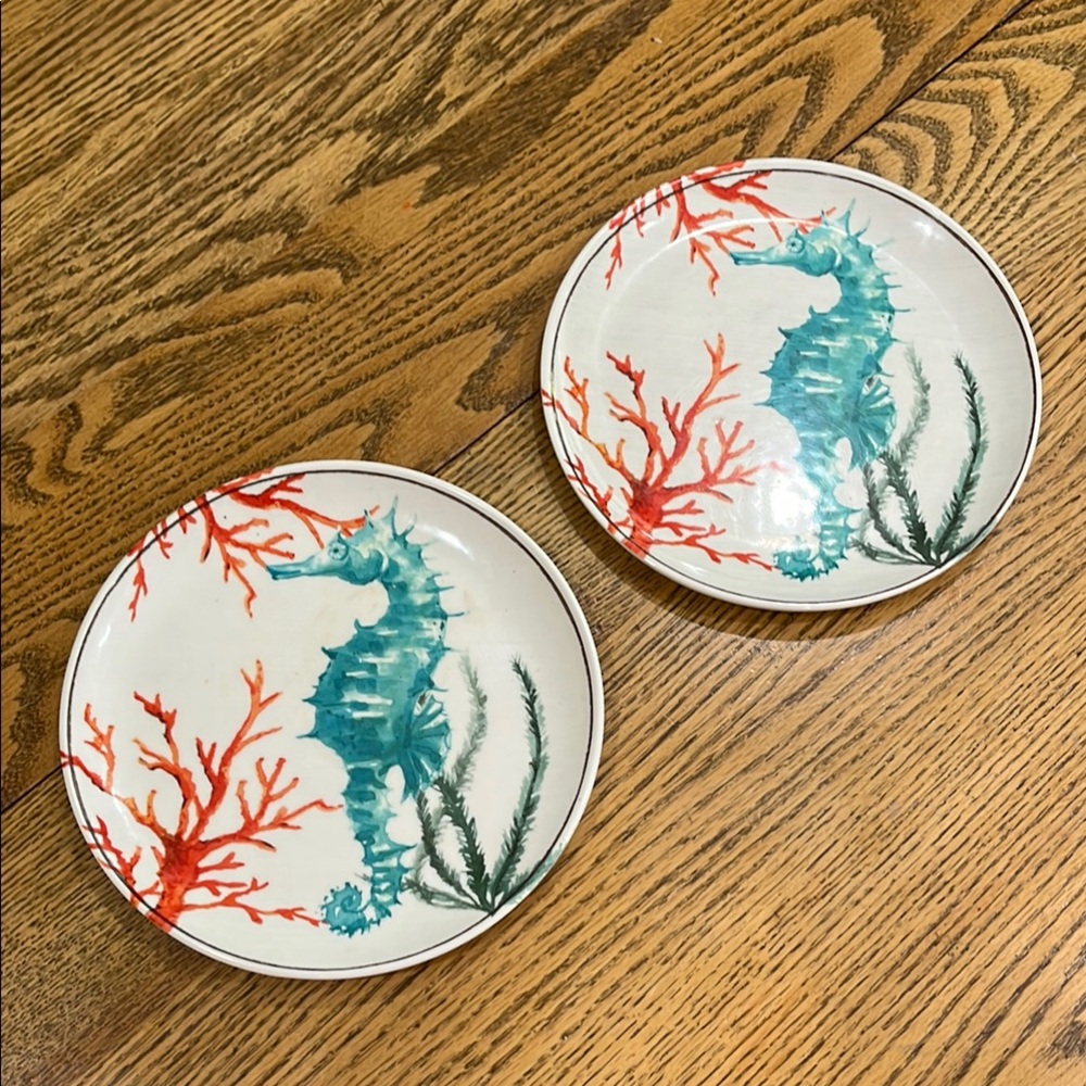 2 Seahorse and Coral Melamine Plates